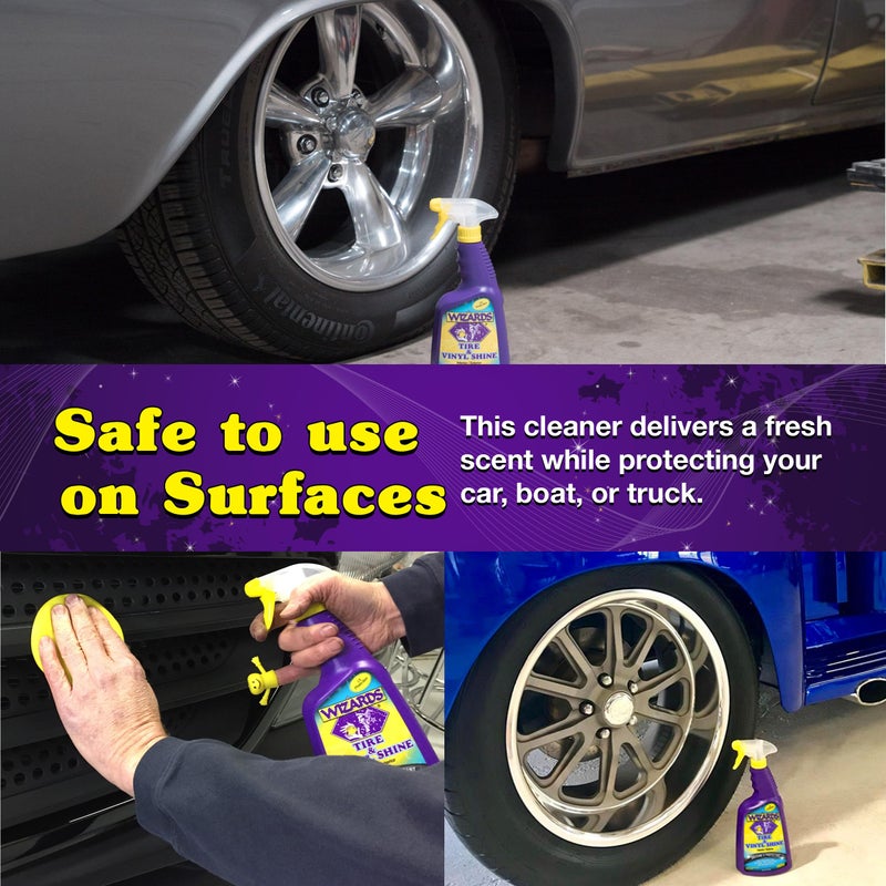 WIZARDS سحر - رذاذ لمعان الفينيل والإطارات، معالجة وحماية الإطارات، رذاذ تفصيل احترافي، لا يتناثر، رذاذ تفصيل سيارات مضاد للكهرباء الساكنة، يحافظ على مظهر الإطارات والفينيل كالجديد، منتجات العناية بالسيارات، 1 جالون - Image 4